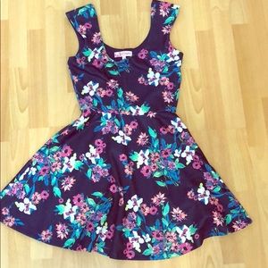 Fit and flare floral blue dress
